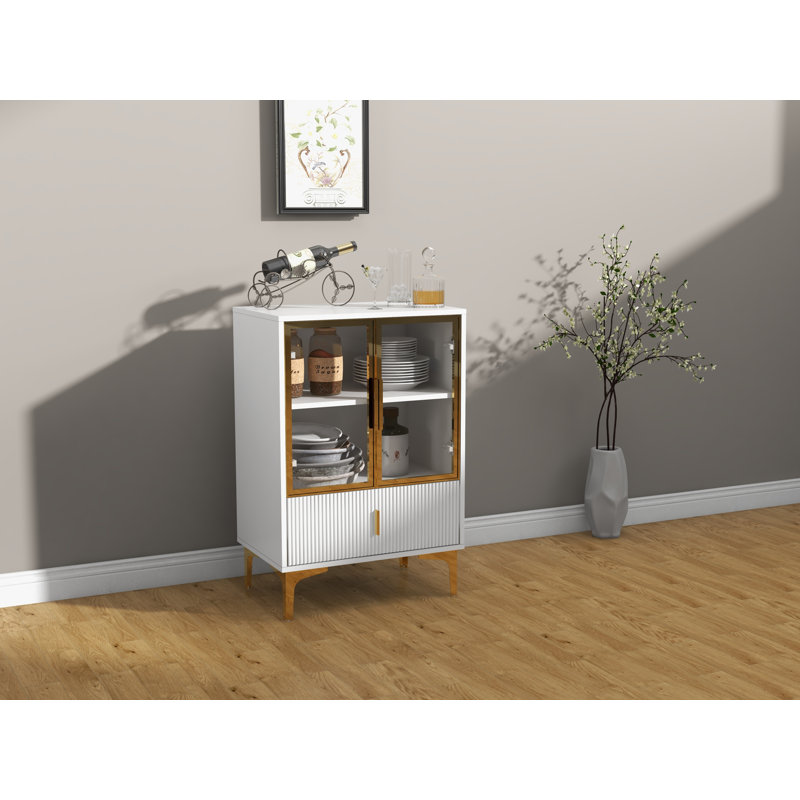 FESTIVITY 42 Inch Wine Cabinet With Two Doors & Drawers, Open Glass